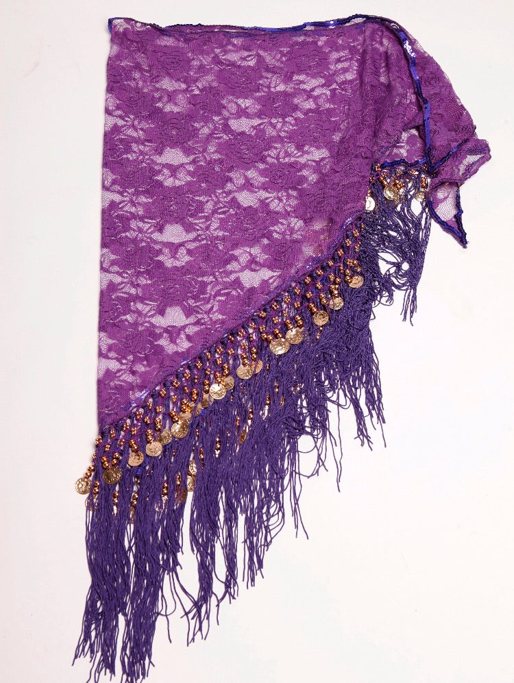 Purple Lace Shawl/Hip Scarf with Gold accents